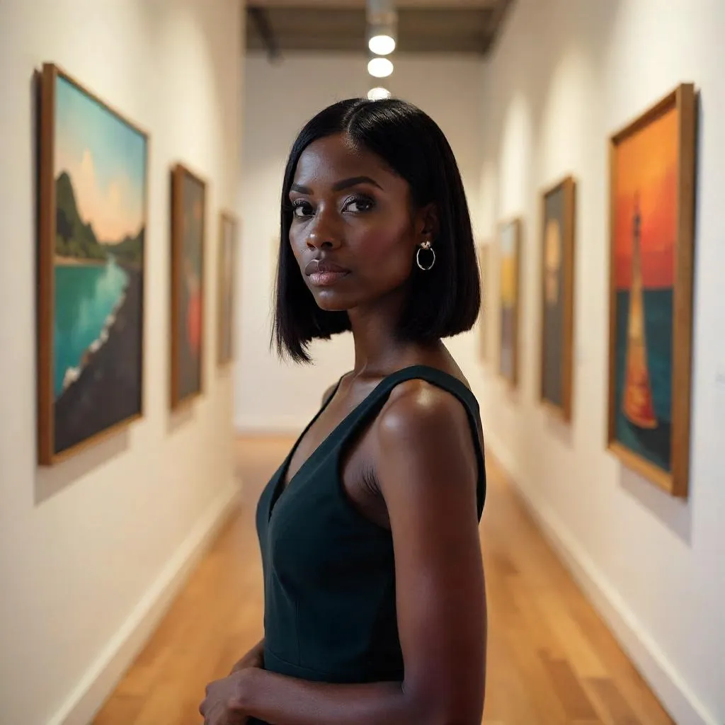 Photorealistic Portrait of a Black Woman in an Art Gallery