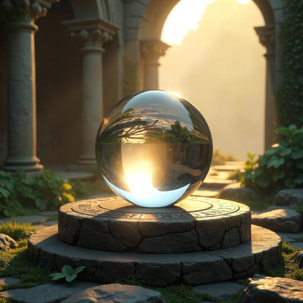 Crystal Ball Amid Ancient Ruins - 3D Render