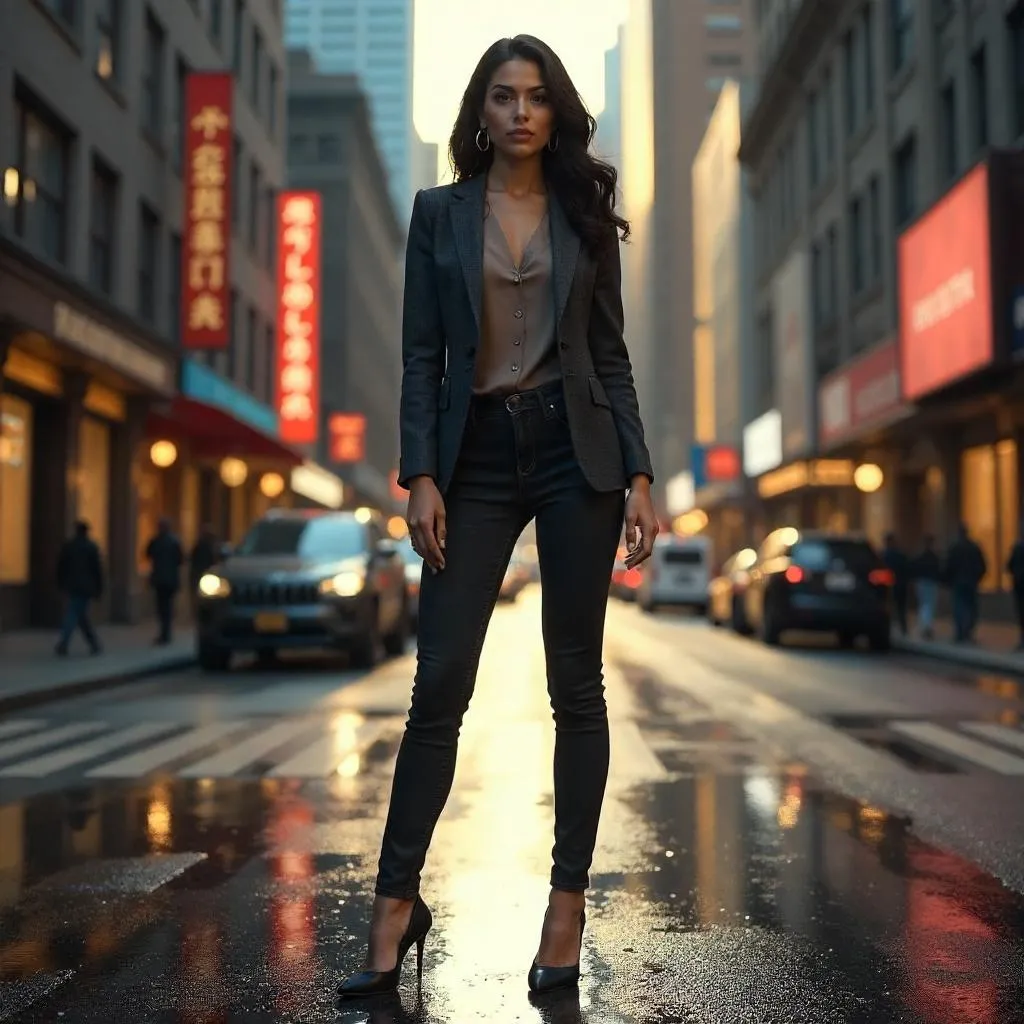 Confident Latina on a City Street - 3D Render