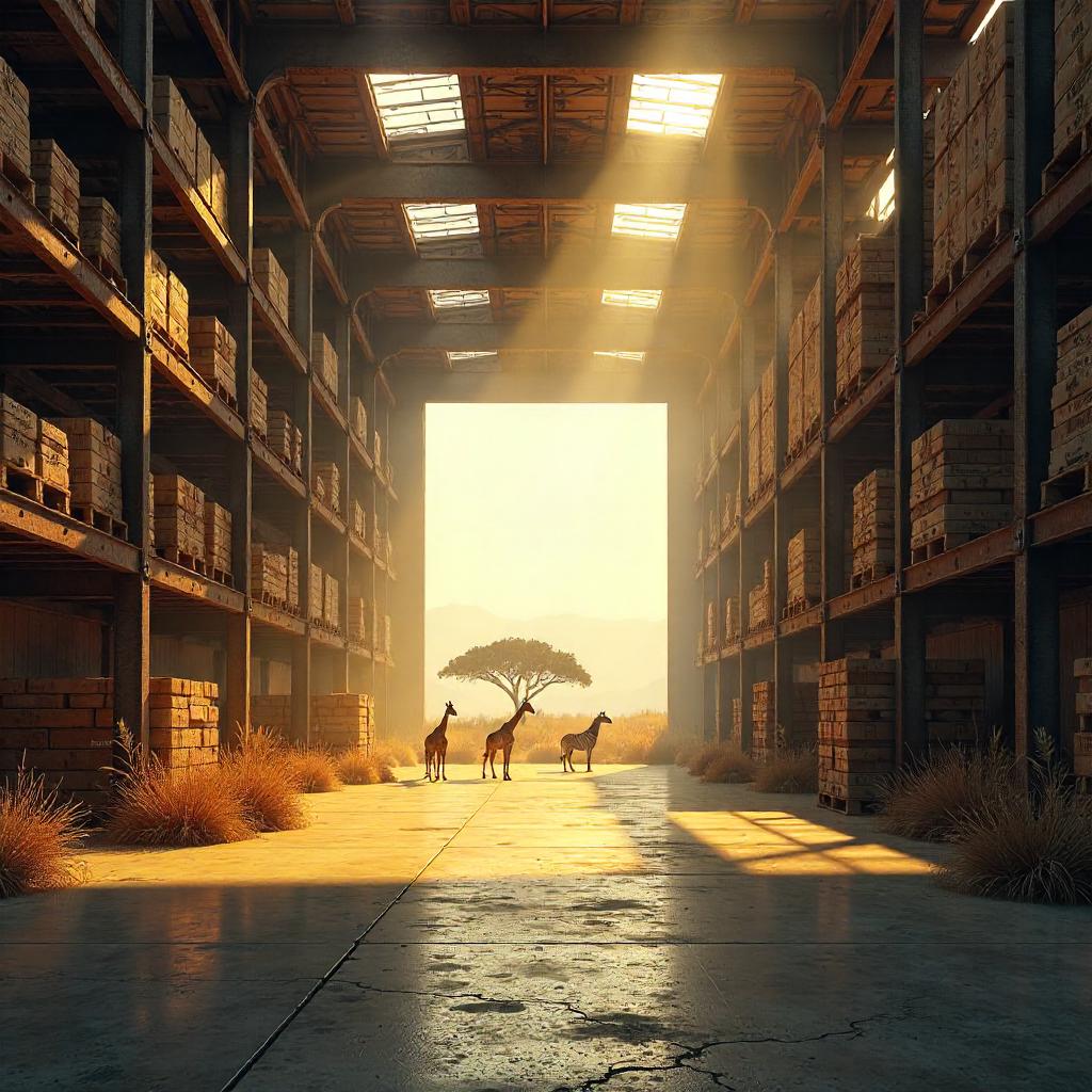 Savanna Dreams Inside a Concrete Warehouse 3D Render