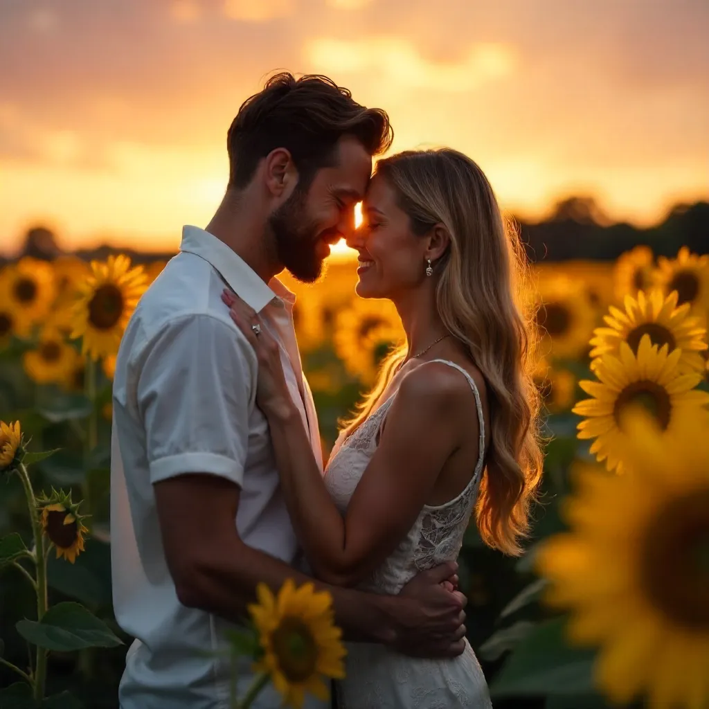 Sunflower Sunset Embrace in Golden Hour