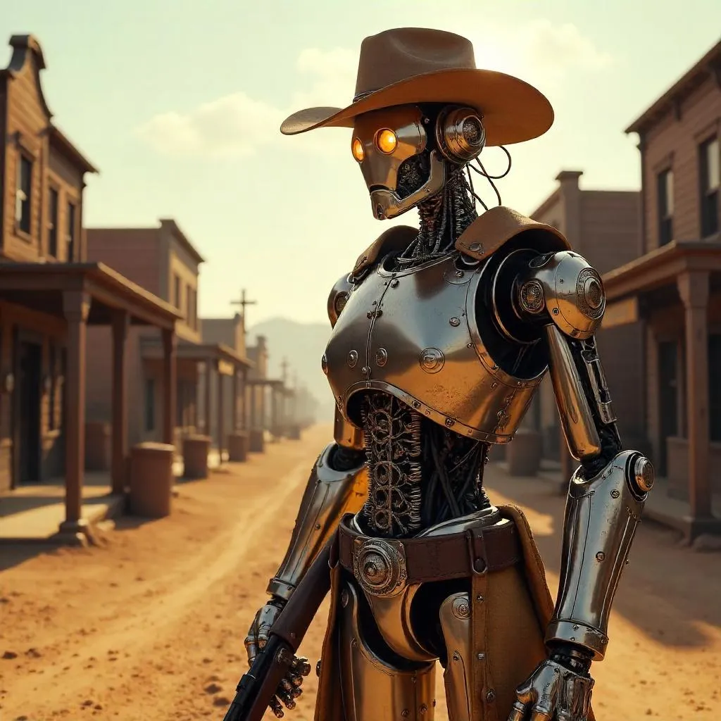 Photorealistic Robot in a Wild West Town