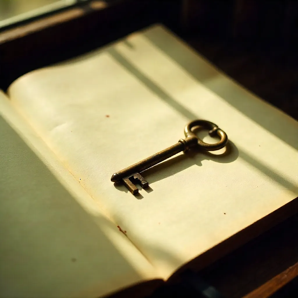 Aesthetic Vintage Key on Open Notebook
