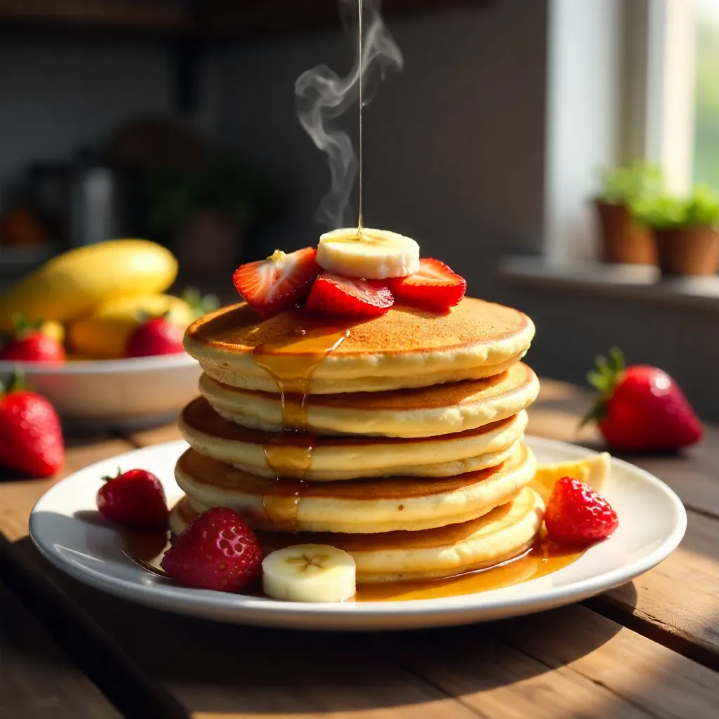 Breakfast Bliss: Pancake Stack with Strawberries and Bananas