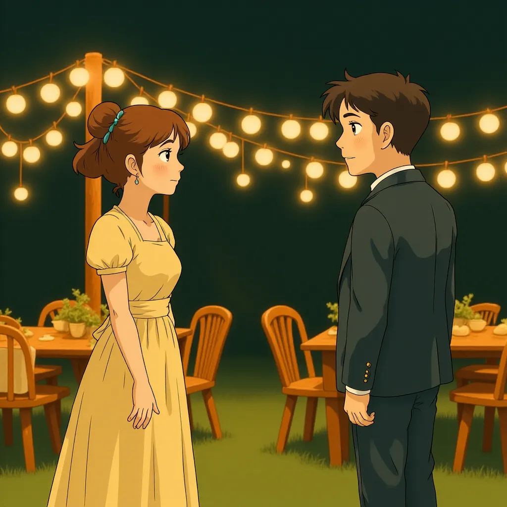 Chris Evans and Dakota Johnson in Materialists (2025) - Ghibli style