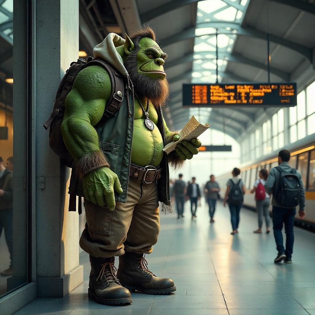 Photoreal Troll at the Busy Train Station