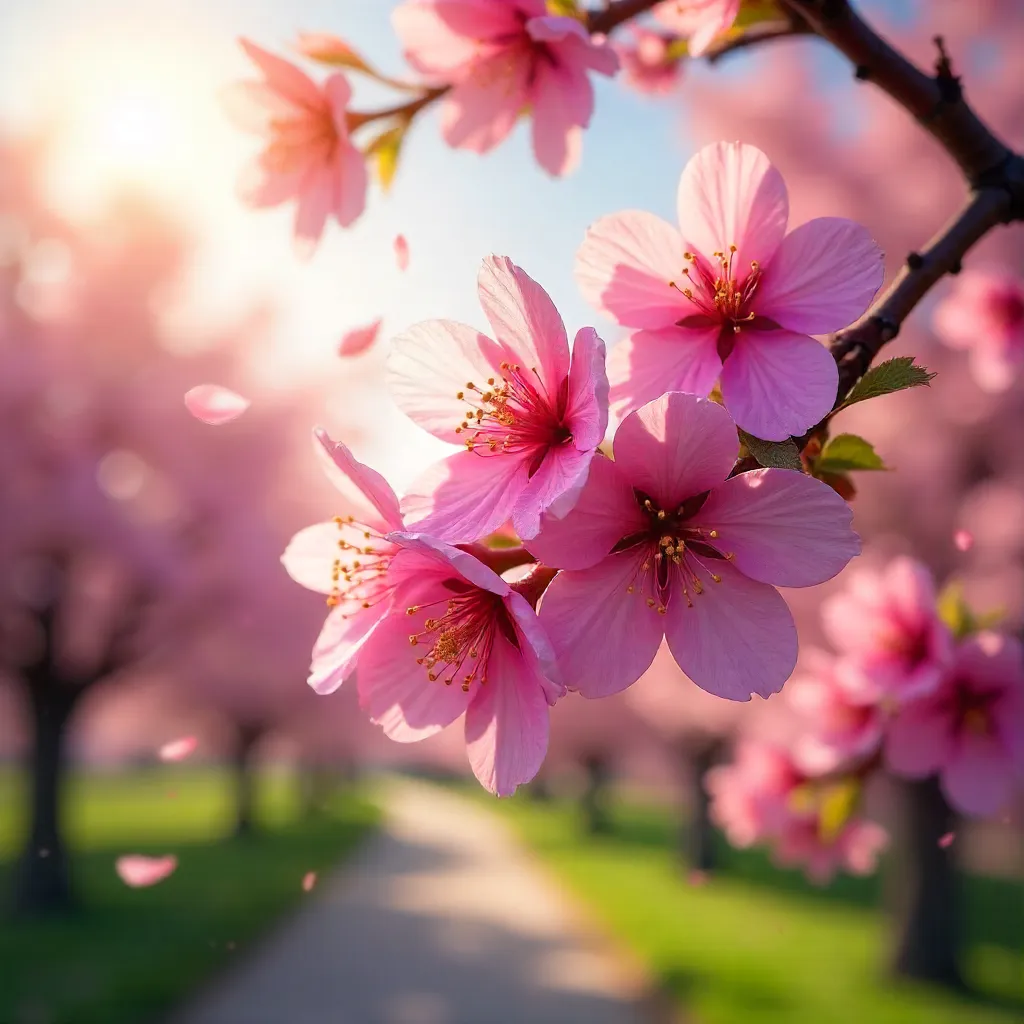 Vibrant Pink Cherry Blossoms in Full Bloom