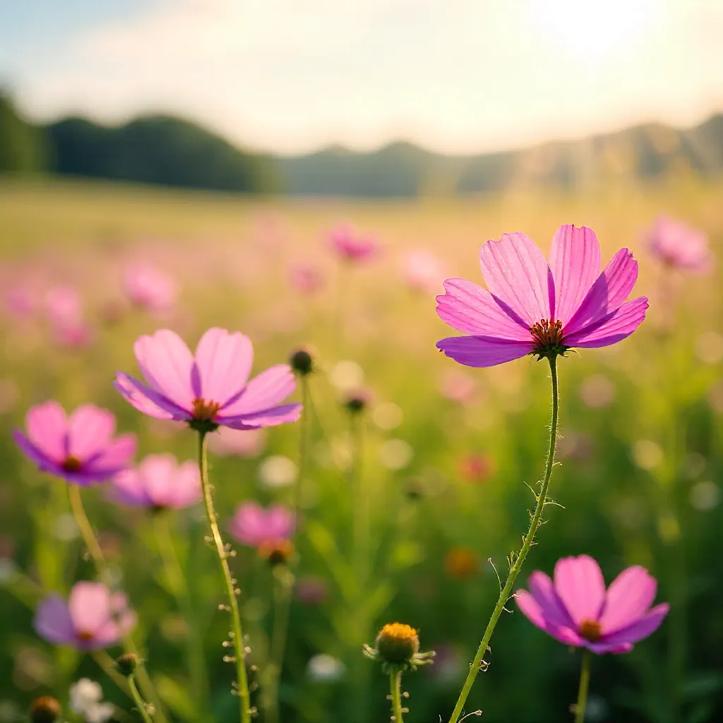 Tranquil Pink Cosmos in a Meadow