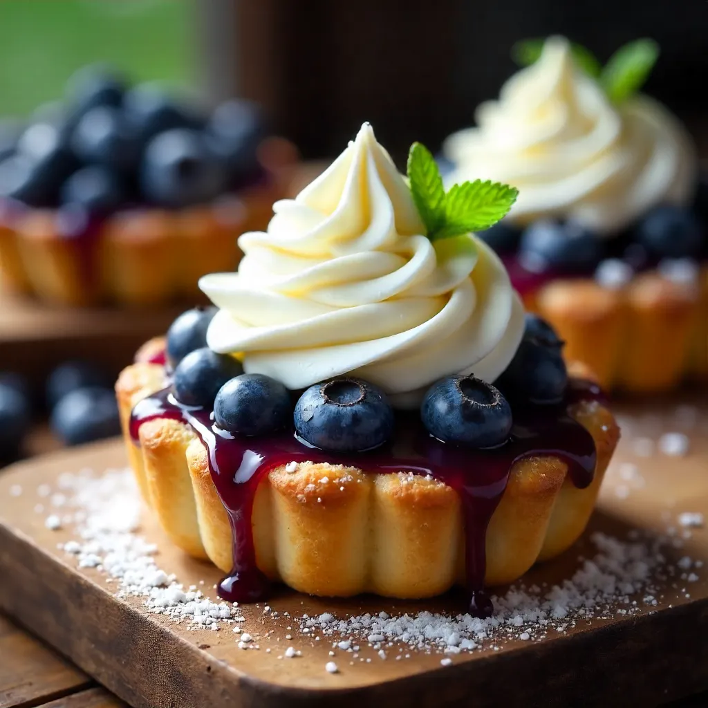Golden Blueberry Pastry with Whipped Cream