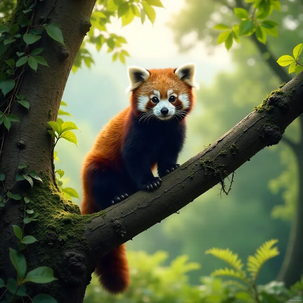 Red Panda on a Lush English Woodland Branch