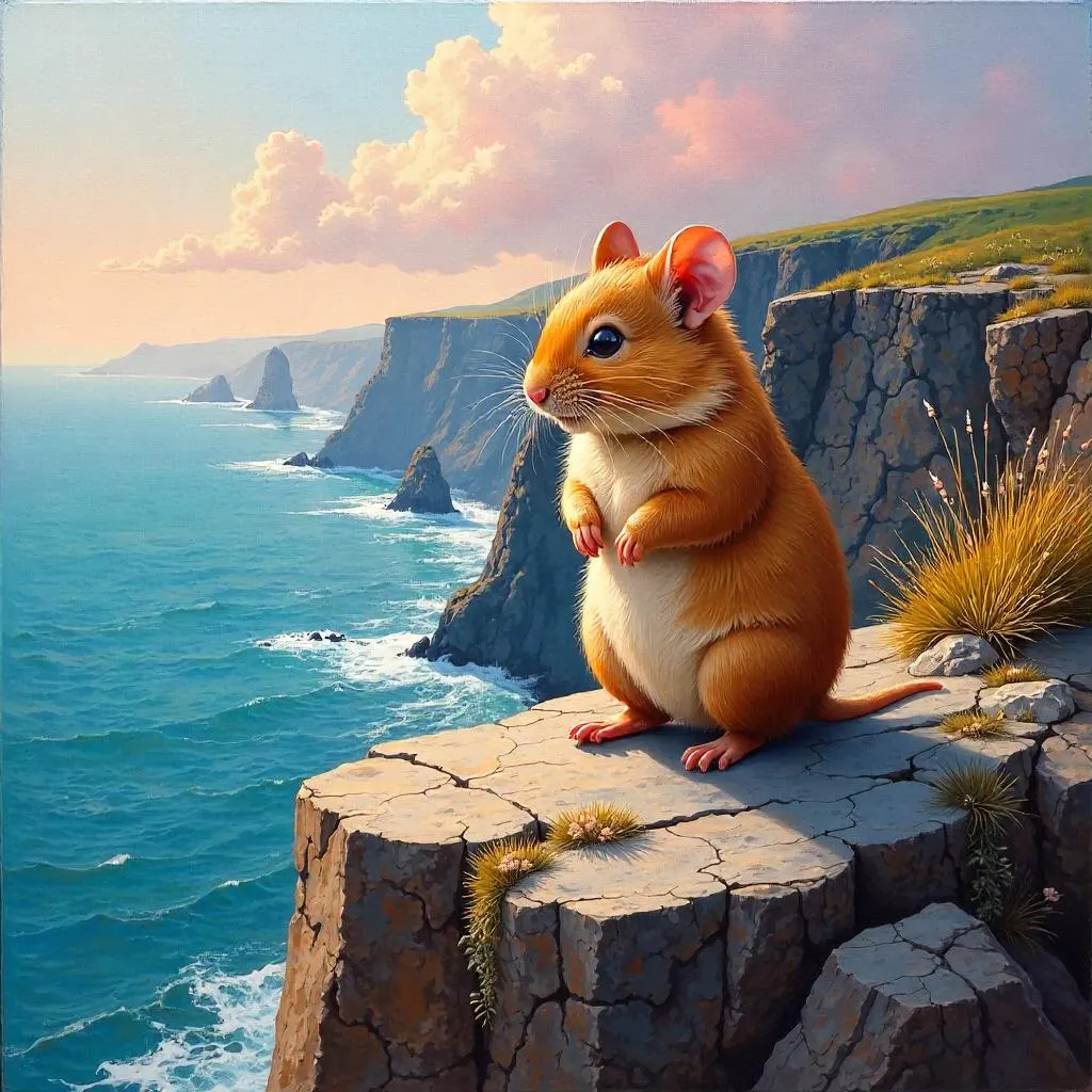 Hamster on a Wind-Swept Rocky Outcrop
