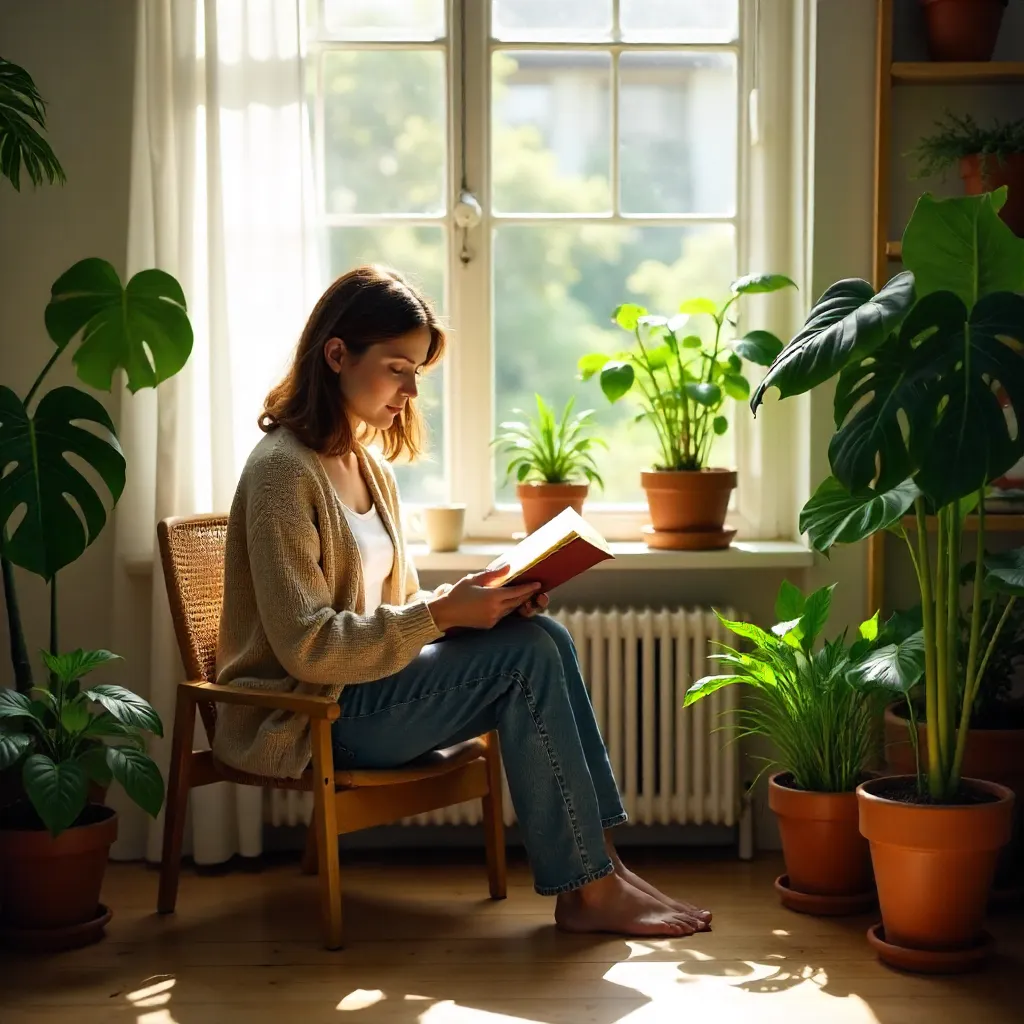 Window Reading Among Indoor Plants