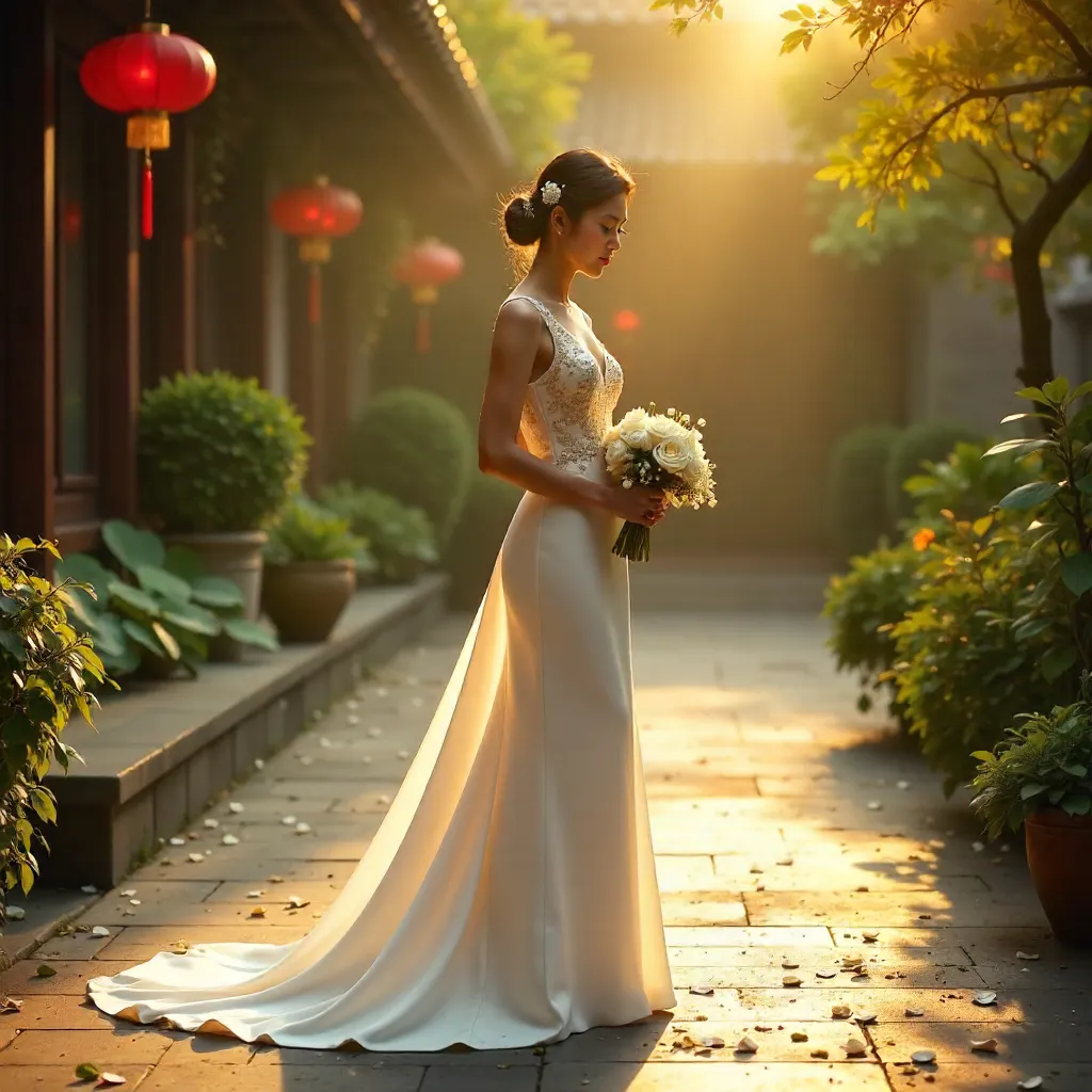 Romantic Vietnamese Bride in an Elegant Traditional Gown