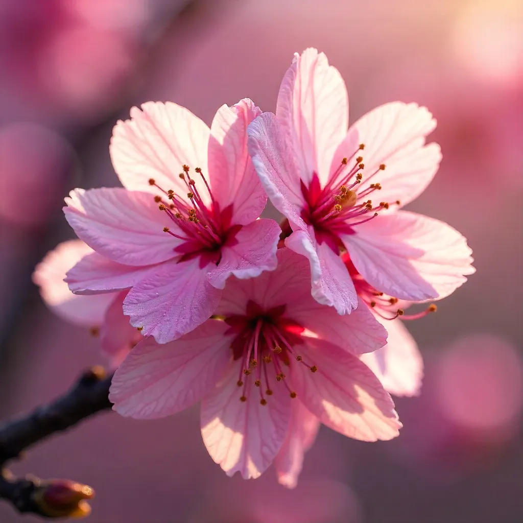 Macro Close-Up: Pink Cherry Blossoms in Spring