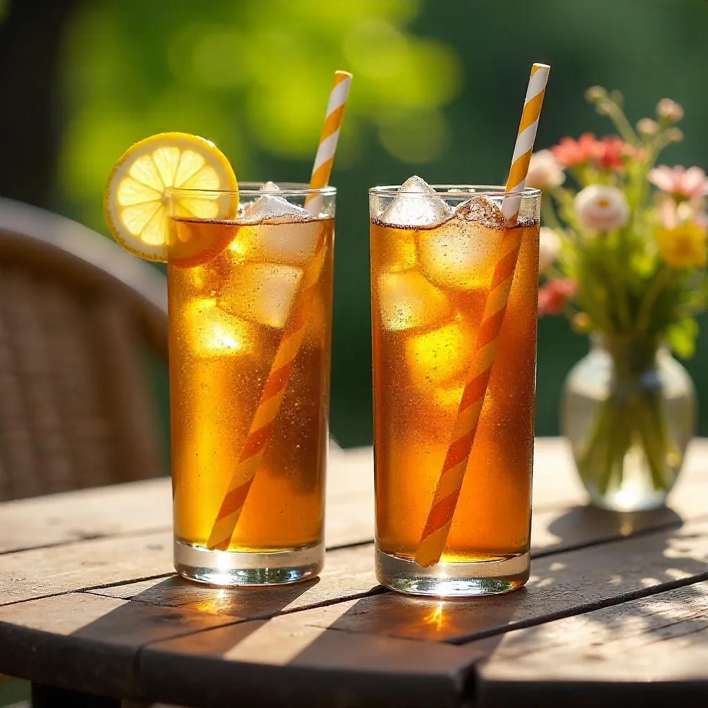 Two Iced Tea Glasses on a Rustic Outdoor Table