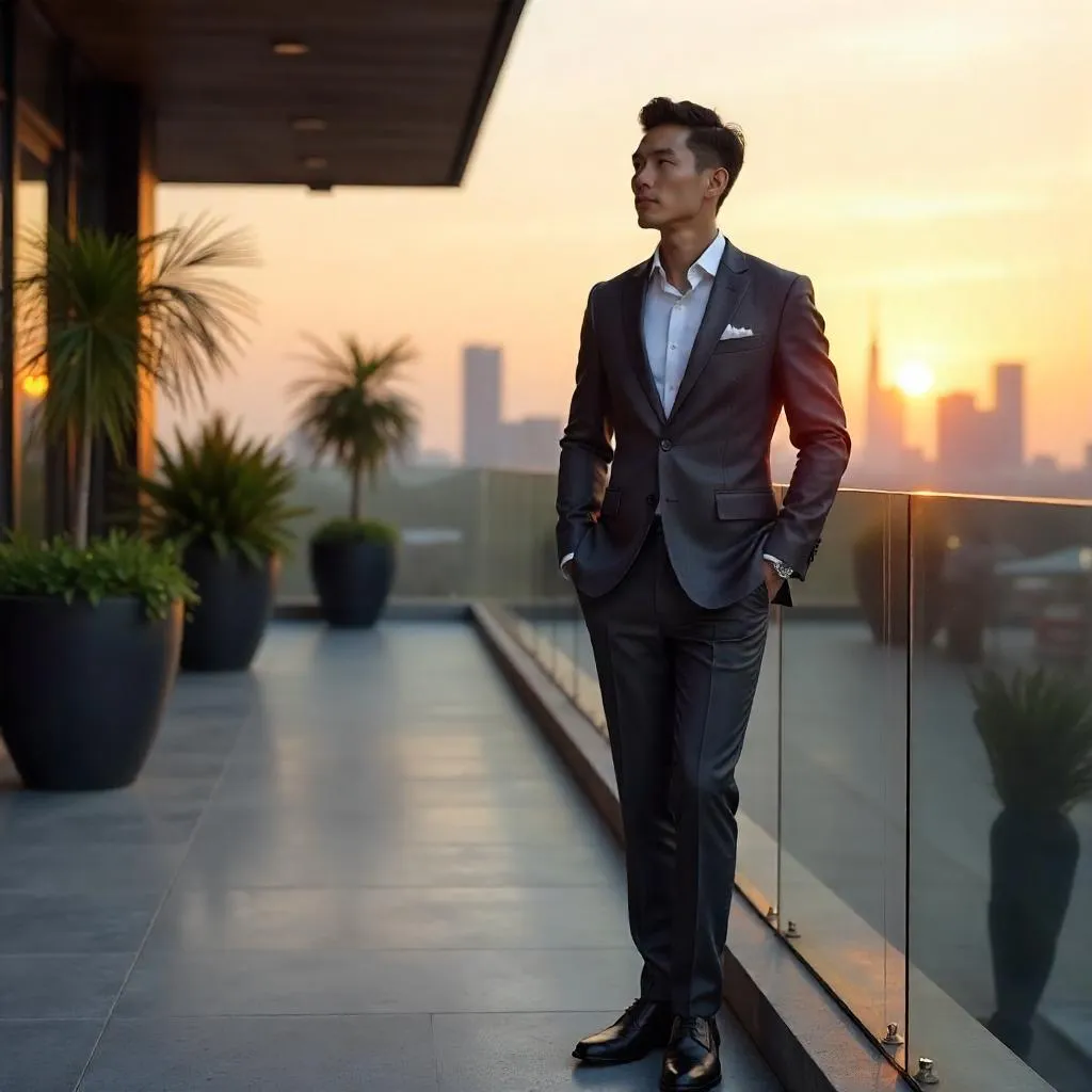 Elegant Asian Gentleman on a Terrace — Photorealistic Portrait