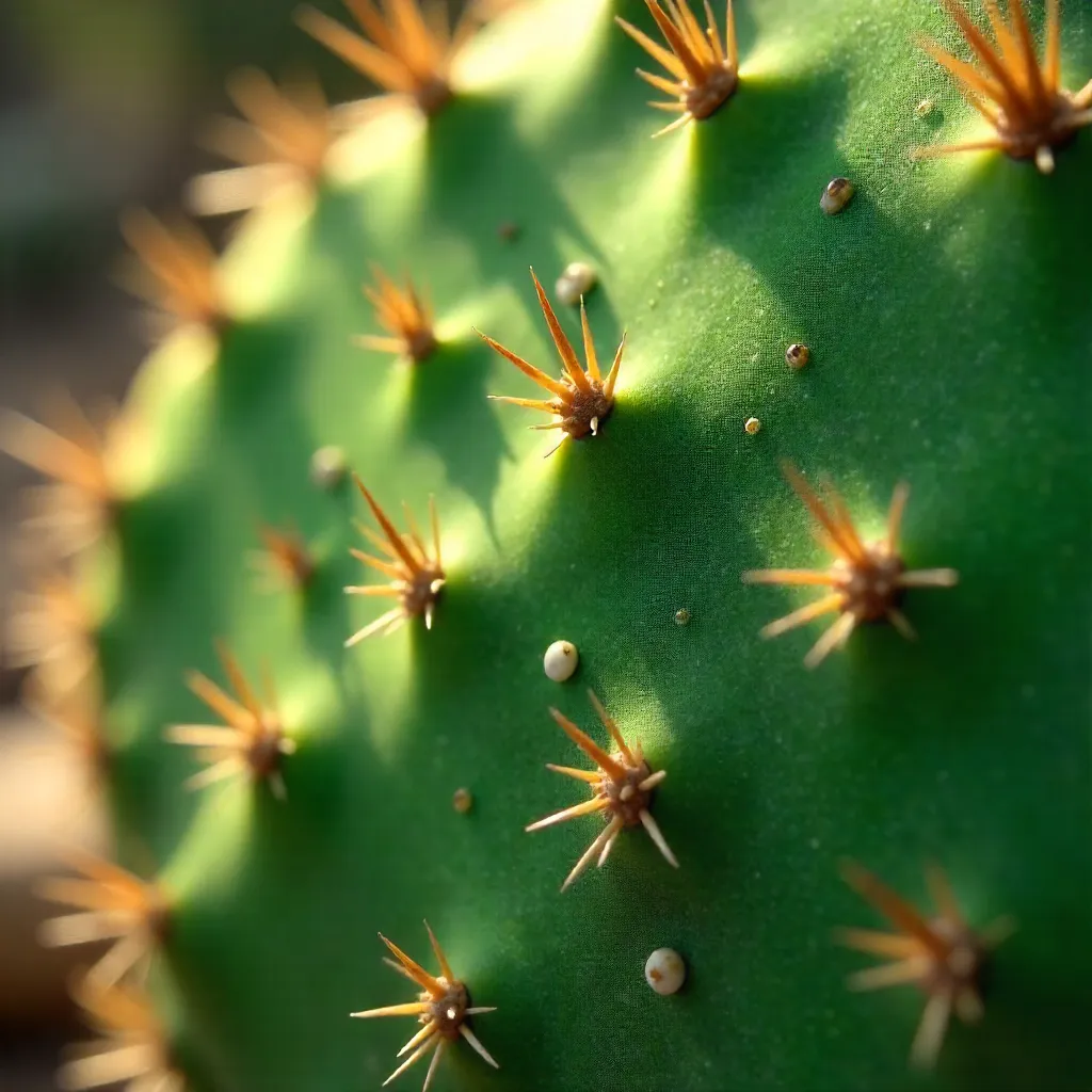 Macro Close-Up of Prickly Pear Cactus Pads in Bright Sun