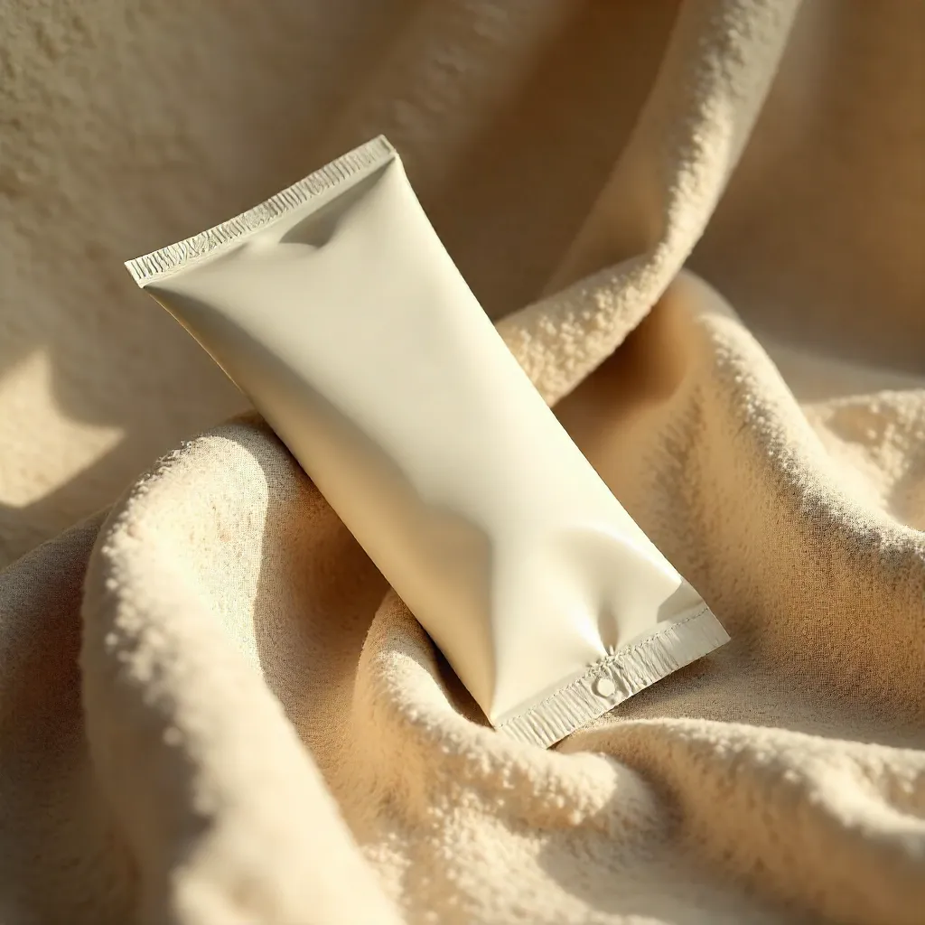 Cozy Minimalist Cream Tube on Beige Blanket