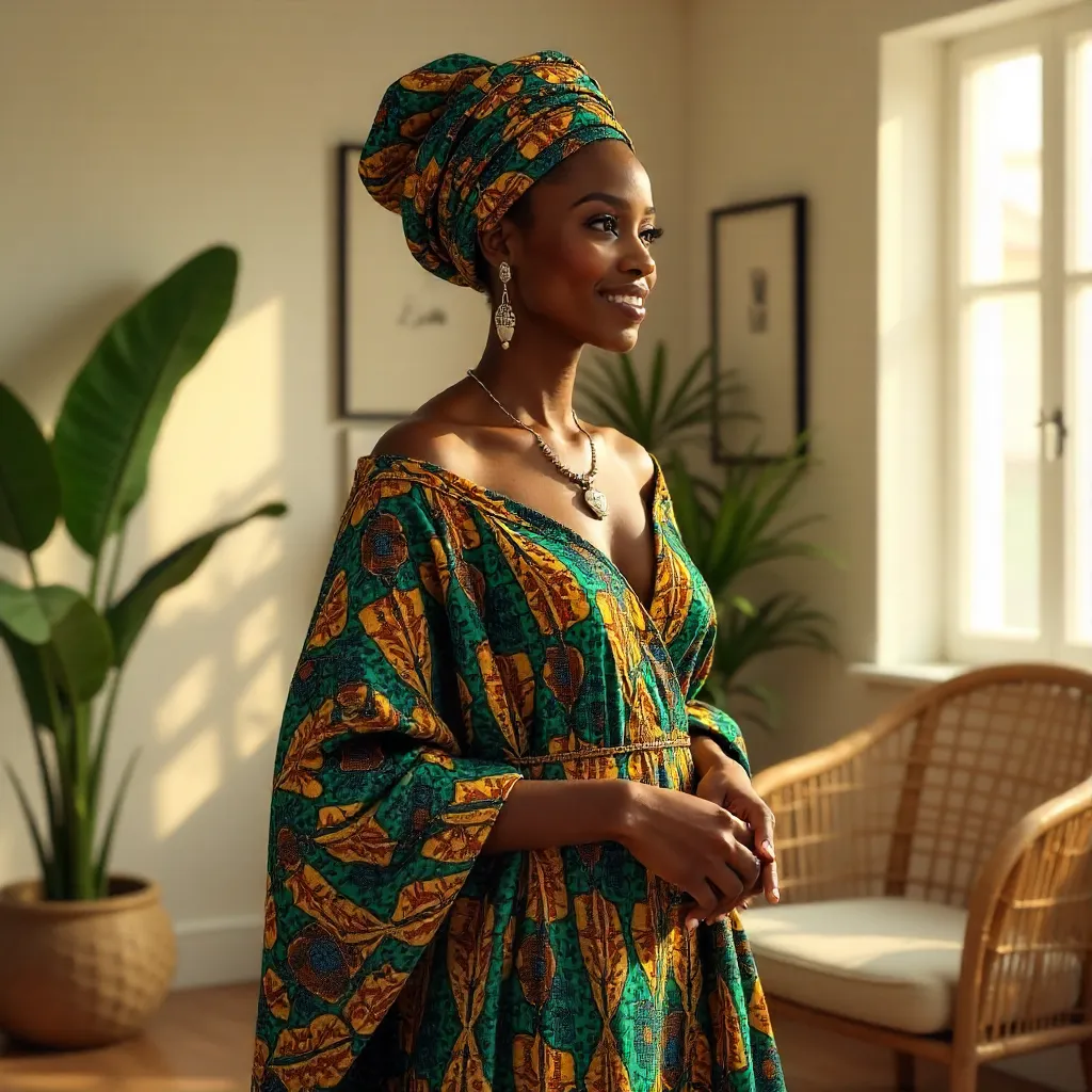 Graceful Woman in Traditional African Attire Indoors
