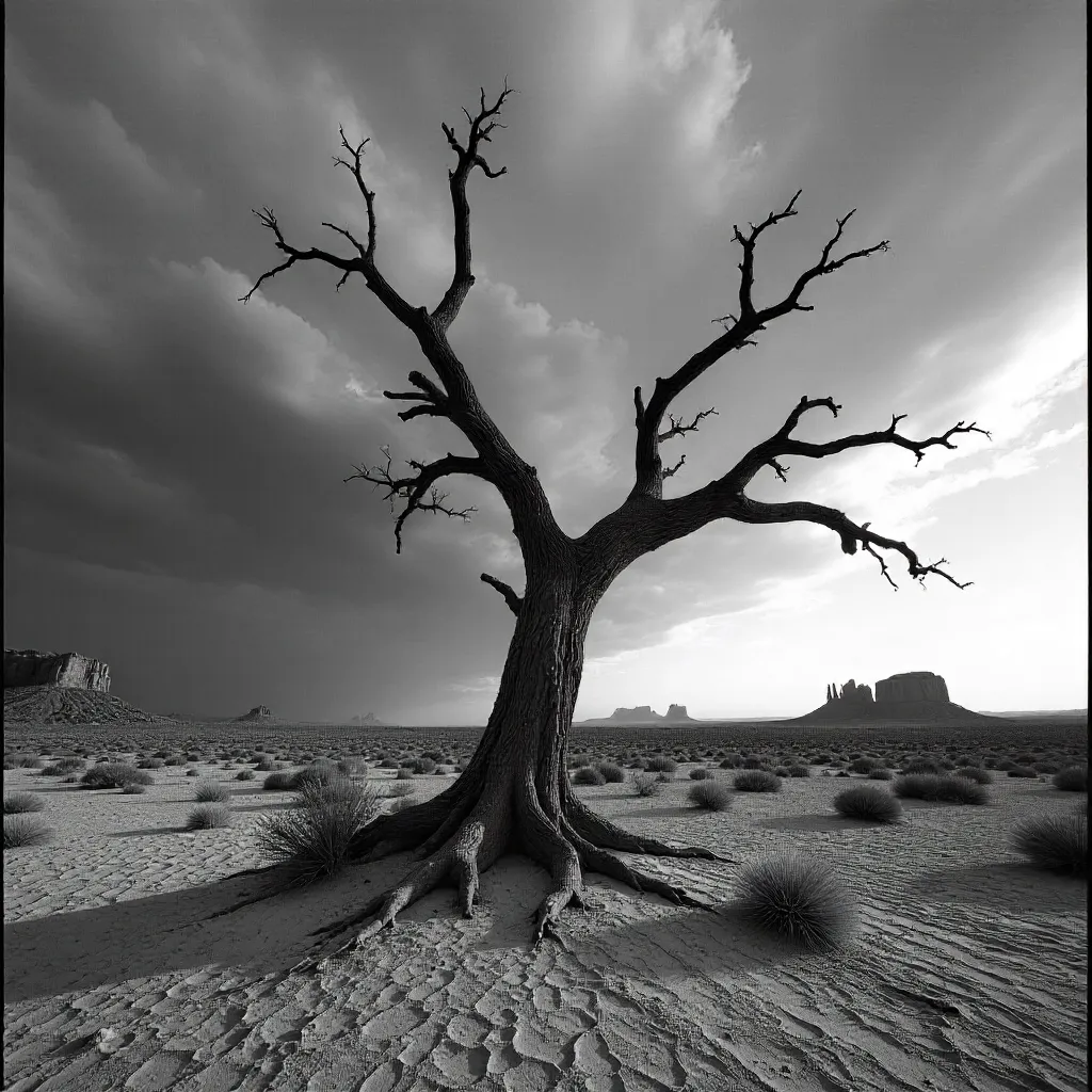 Monochrome Storm over Utah: Dead Tree Silhouette