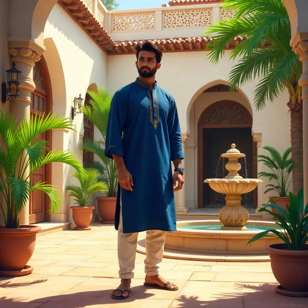 Handsome Indian Man in a Courtyard — Concept Art