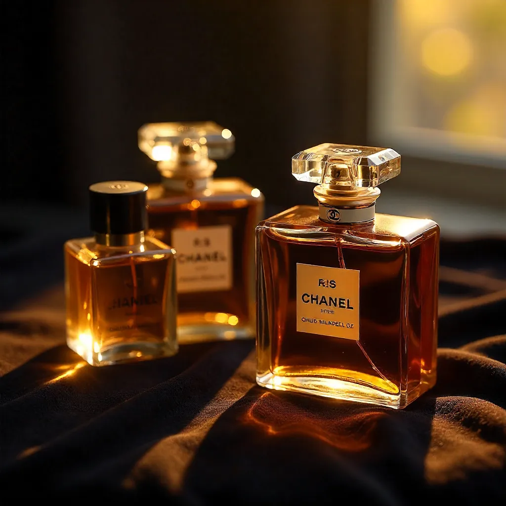Luxurious Chanel Bottles in Warm Cinematic Light