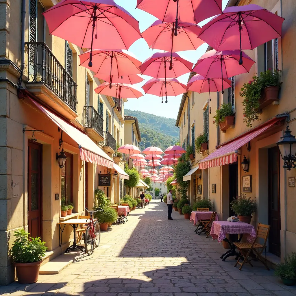 Pink Umbrella Canopy over Grasse Street