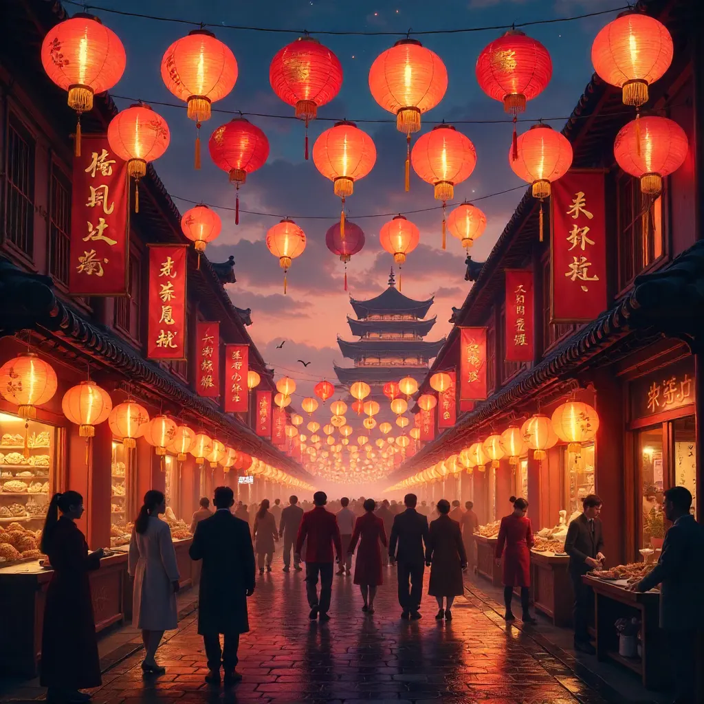 Lively Night of Red Lanterns with Chinese Characters