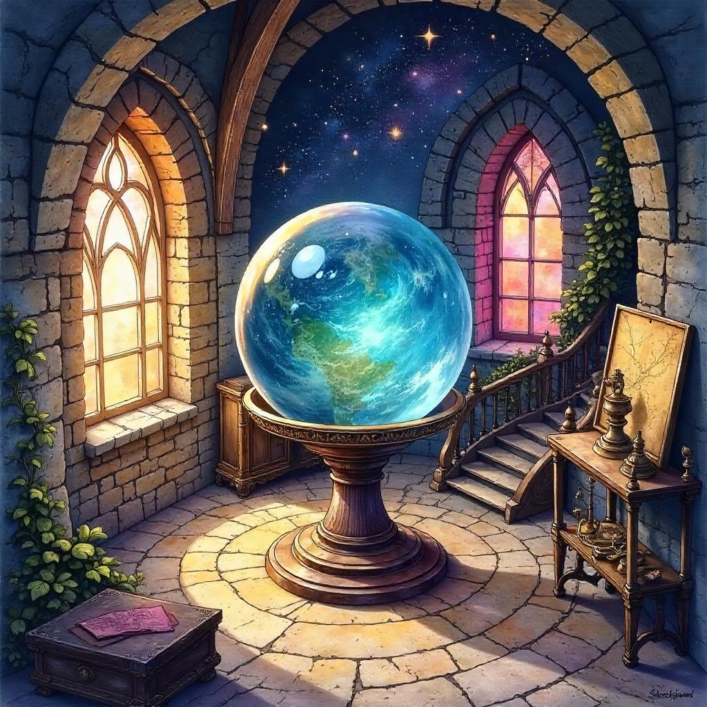 Planet in a Watercolor Tower Observatory