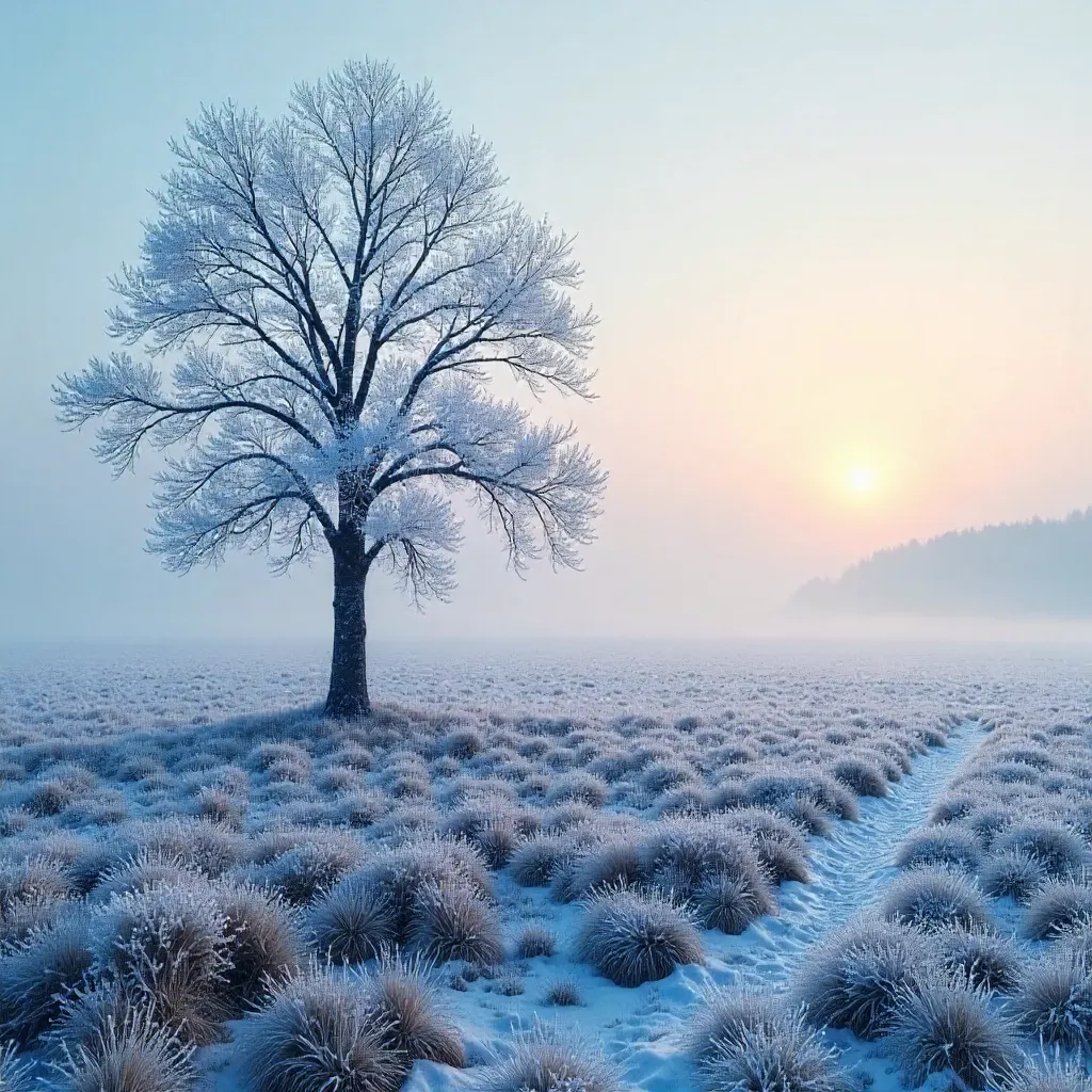 Mist Shrouded Lone Tree in Czech Winter