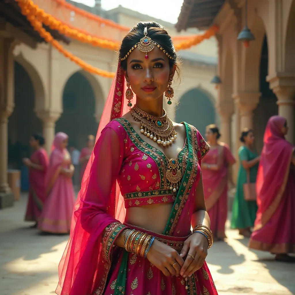 Vibrant Traditional Attire with Ornate Headdress