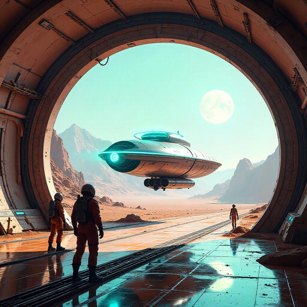 Time Machine Amid Red Sands: Mars Base Digital Art