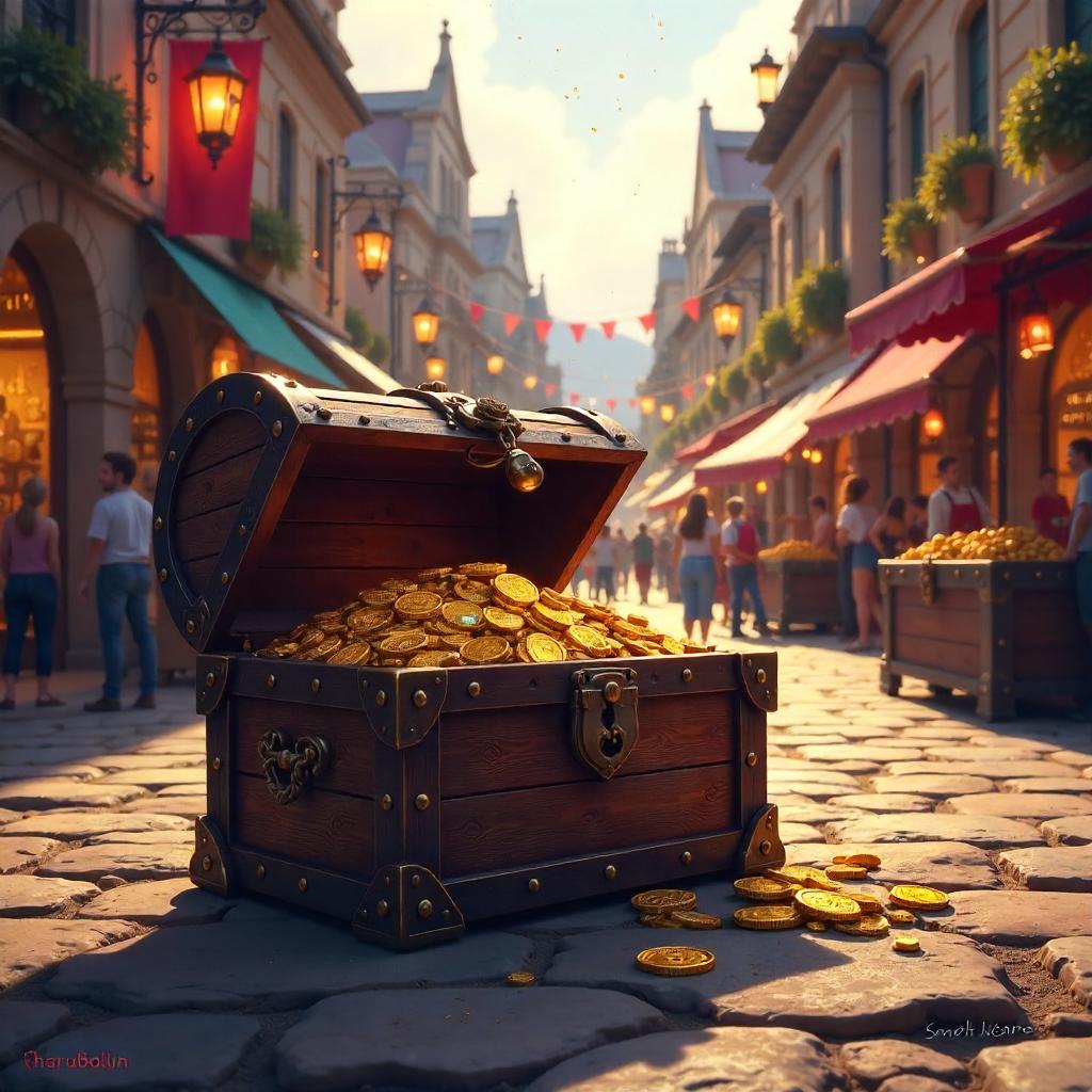 Treasure Chest in a Neon Town Square
