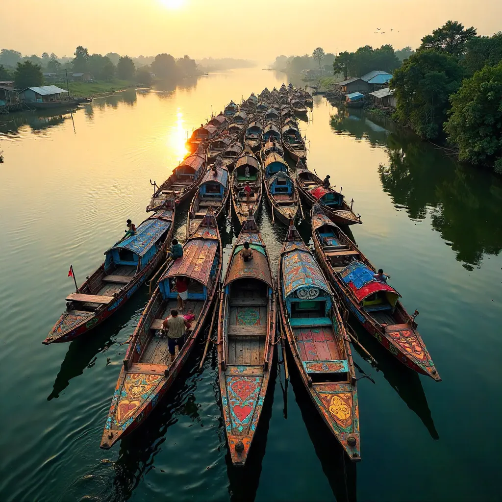 Aerial Tapestry of Bangladesh's Wooden Boats