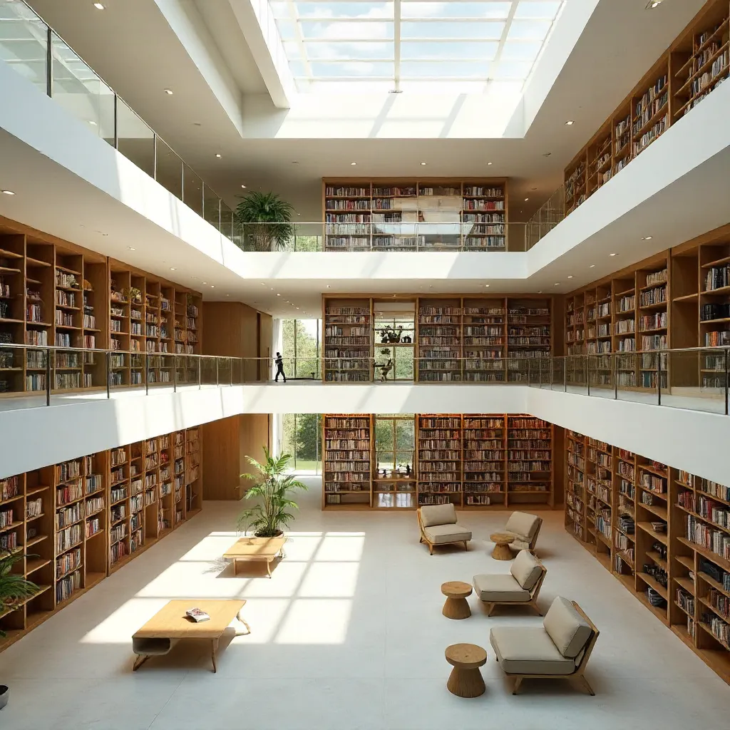 Minimalist Multi-Level Library of Light and Space
