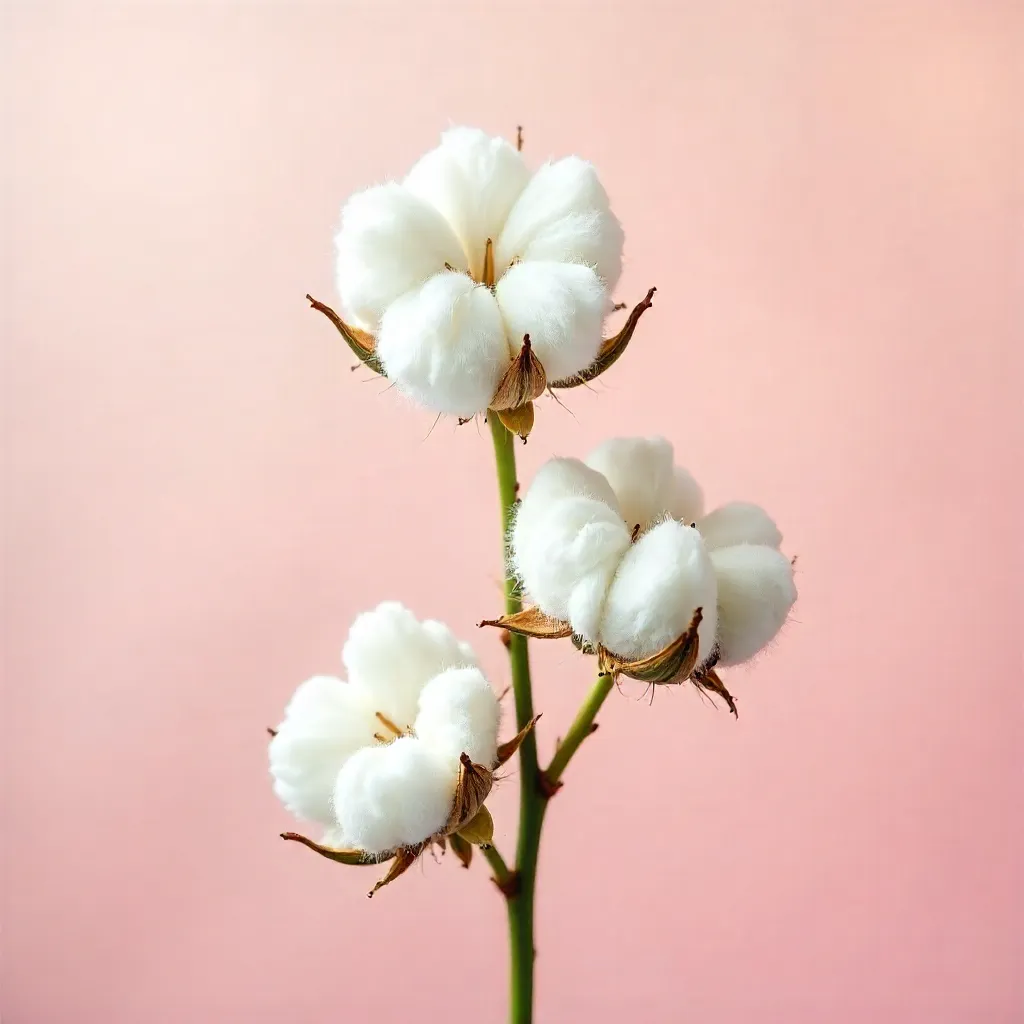Delicate Cotton Flowers on Soft Pink Background