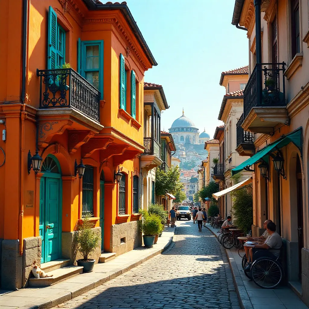 Sunlit Orange House on Istanbul Street