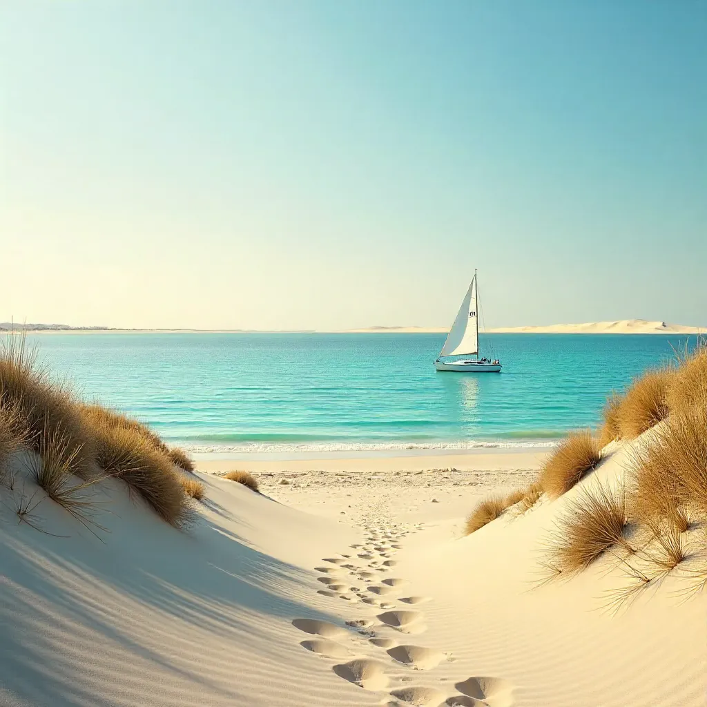 Serene Sailboat Beyond Turquoise French Dunes