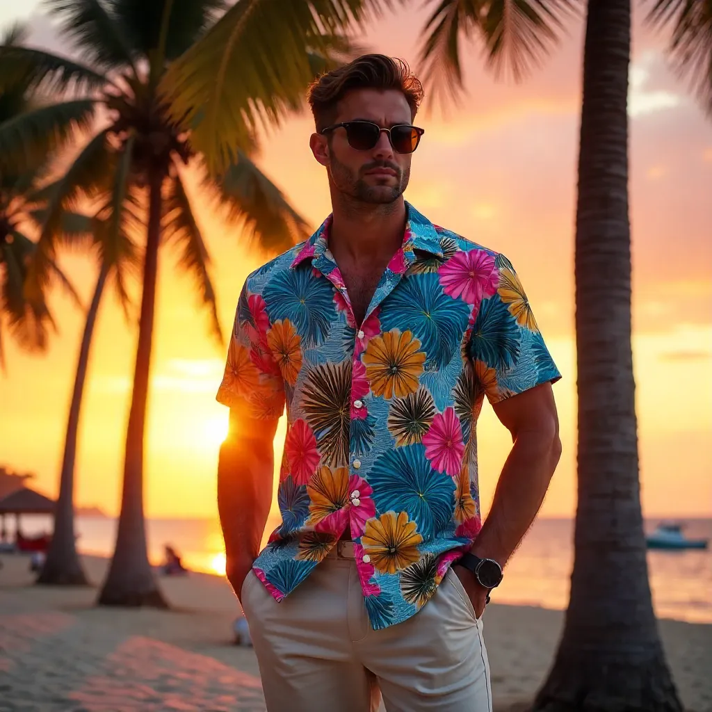 Sunset Style: Vibrant Shirt Among Palm Trees