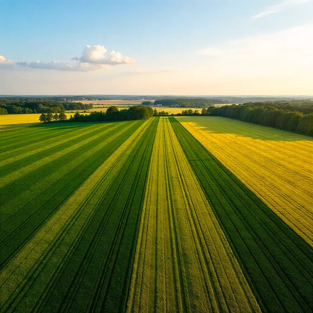 Aerial Stripe Fields of Poland: Green and Yellow Mosaic