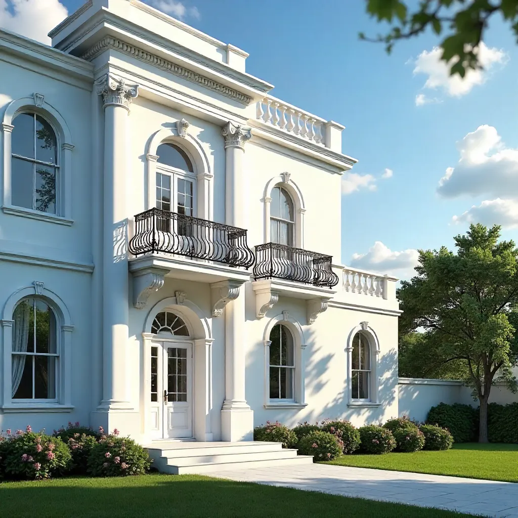 Elegant White Building with Balcony under Azure Sky