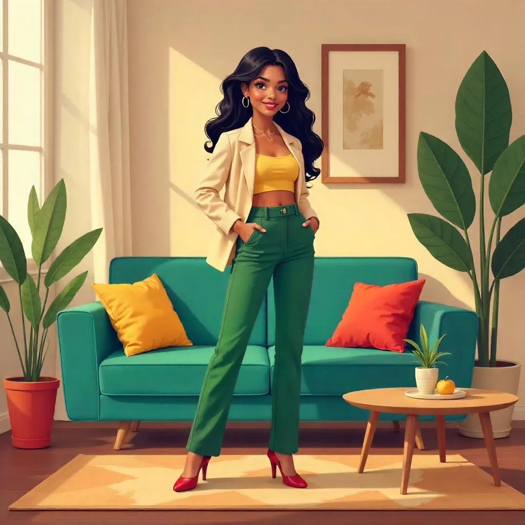Stylish Latina Woman in a Living Room (Cartoon)