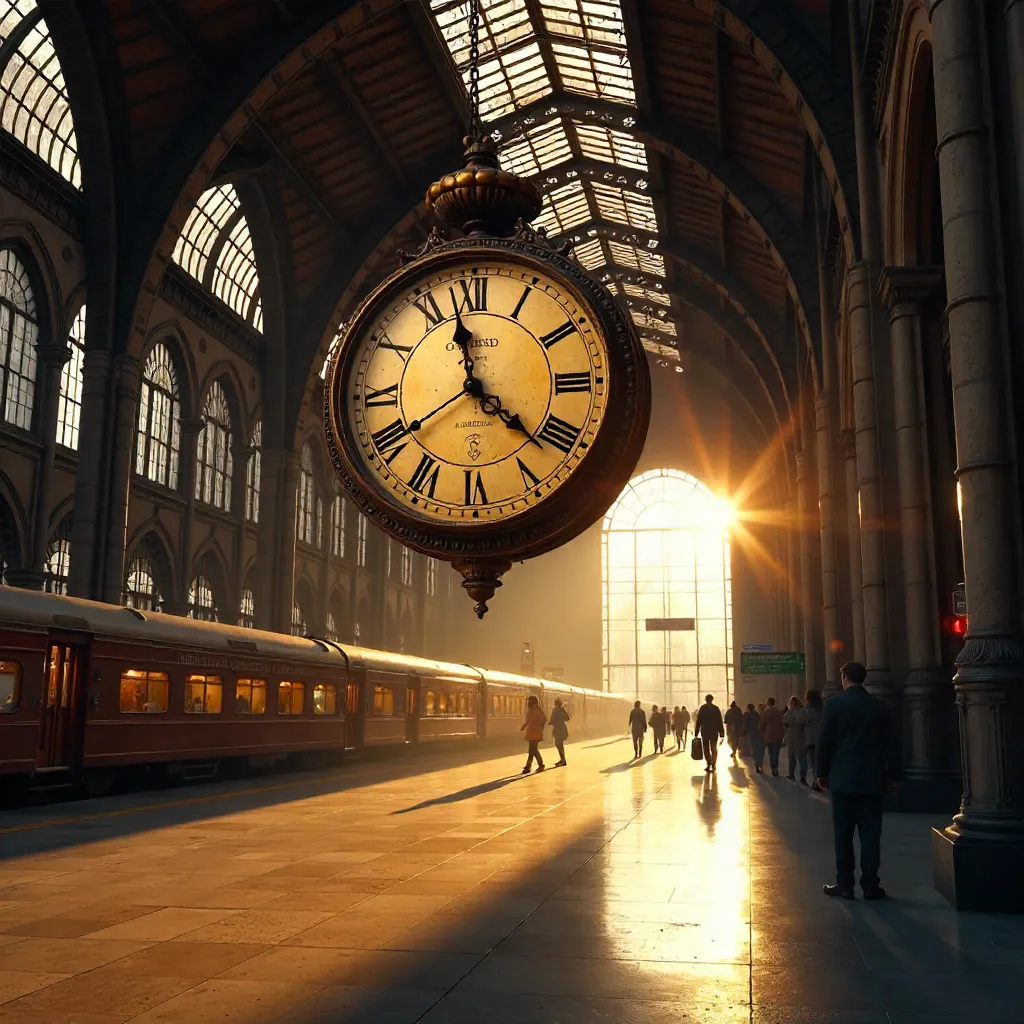 A Grand Vintage Clock in a Beamed Train Station