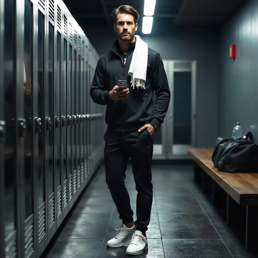 Stylish White Man in a Locker Room