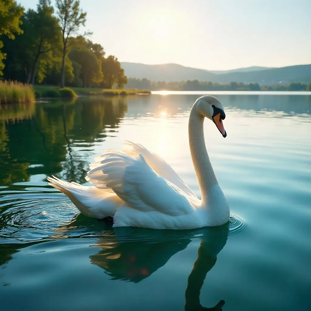 Graceful Swan on Zagreb Lake: Crystal Clear Waters