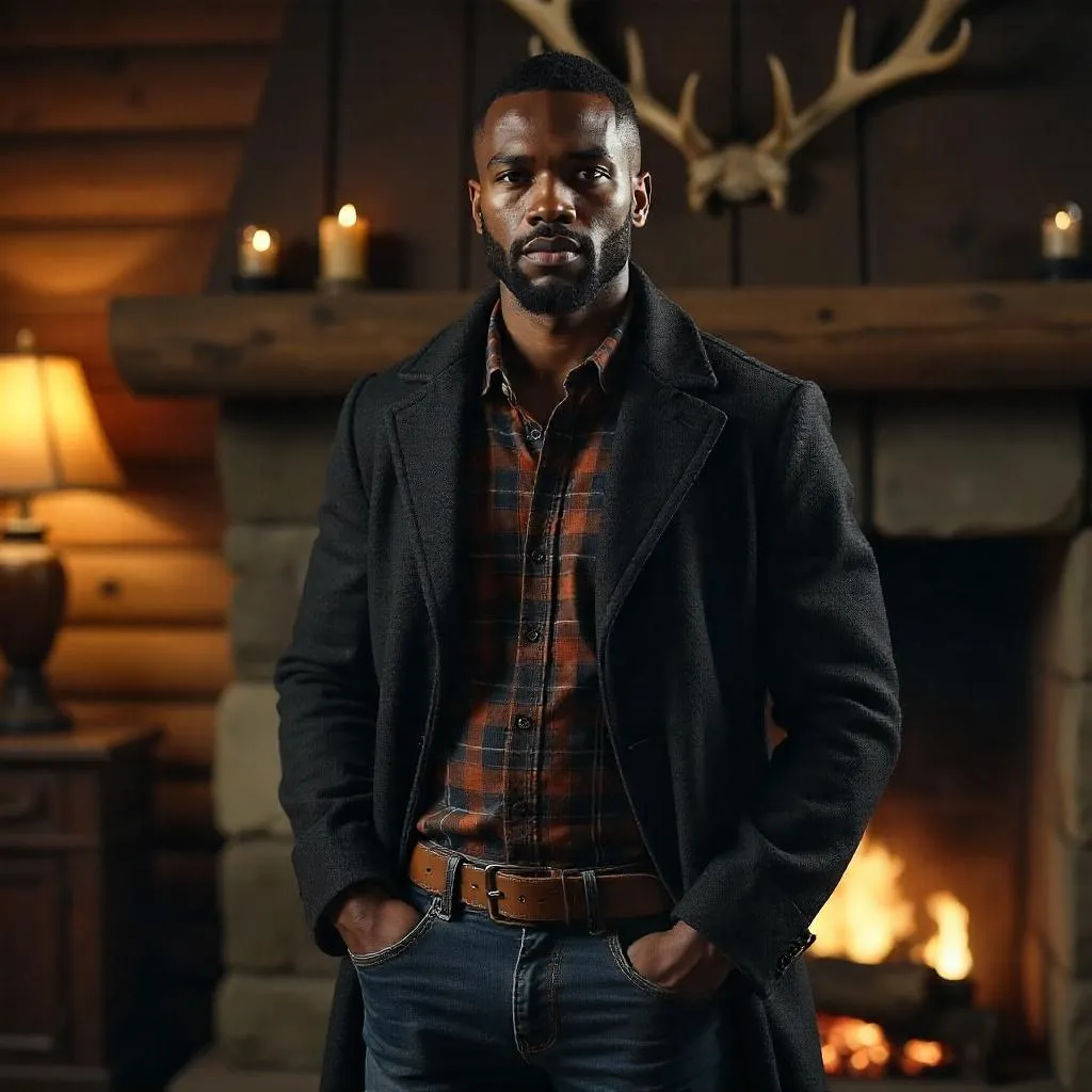 Photorealistic Portrait: Black Man in a Hunting Lodge