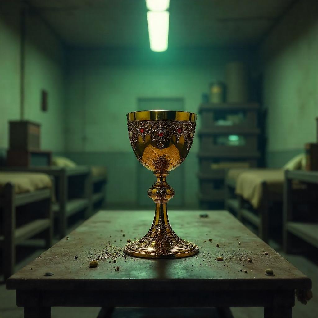 Golden Chalice in a Dim Bomb Shelter