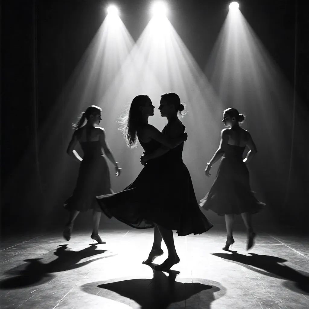 Abstract Blur Dancers on Stage — Monochrome Motion