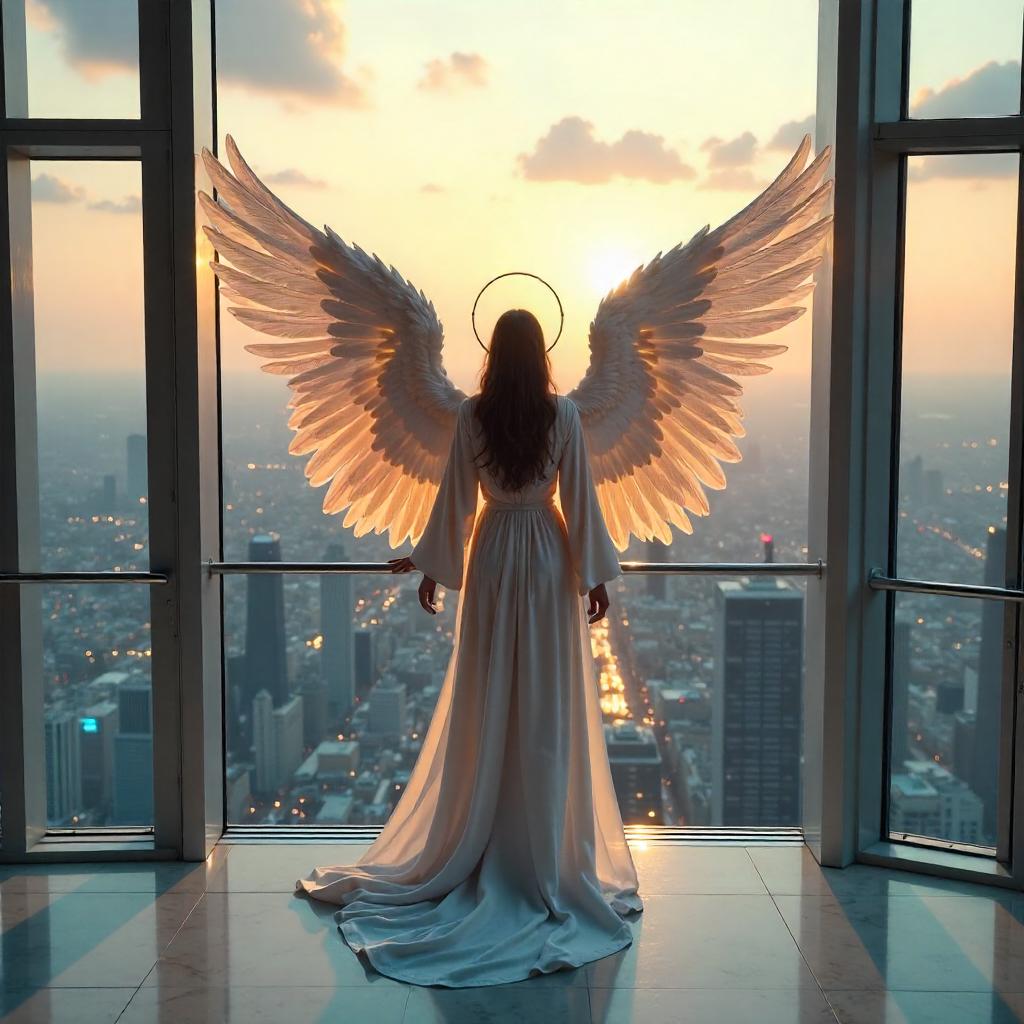 Photoreal Angel in a Skyscraper Atrium