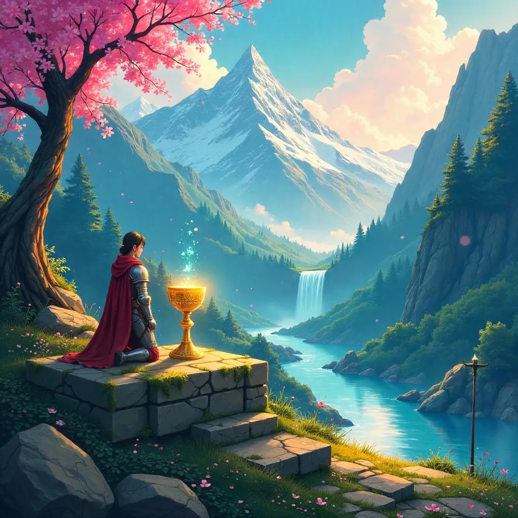 Anime Holy Grail in a Misty Mountain Valley
